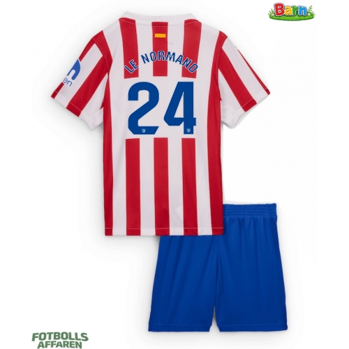 Atletico Madrid Robin Le Normand #24 Hemmaställ Barn 2025-26 Kortärmad (+ Korta byxor)